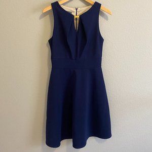 Donna Ricco Navy Career Sleeveless Dress with Gold Bar Accent | Size 4
